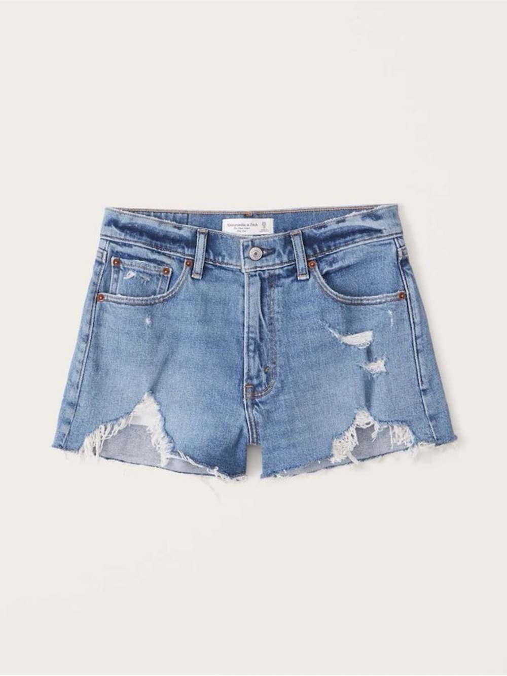 NWT Abercrombie The Mom Denim Short Mid Rise in Medium Destroy Size 26